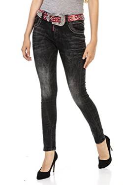 Cipo & Baxx Damen Jeanshose Stickerei Denim Slim Fit Nieten Pants Jeans WD468 Schwarz W30 L32 von Cipo & Baxx