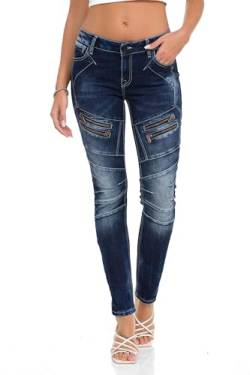 Cipo & Baxx Damen Jeansshose Slim Fit Casual Used Look Denim Jeans Hose Baumwolle WD501 Blau W29 L32 von Cipo & Baxx