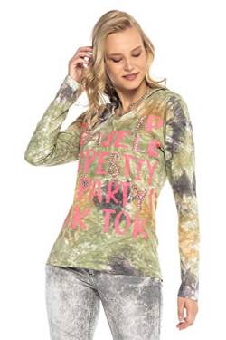 Cipo & Baxx Damen Langarmshirt Batik Look Print Sweatshirt Kapuze Shirt WL237 Khaki S von Cipo & Baxx