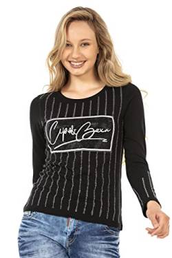 Cipo & Baxx Damen Langarmshirt Sweat Print Longsleeve Pullover Shirt Strass WL289 Schwarz L von Cipo & Baxx