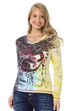 Cipo & Baxx Damen Langarmshirt Sweater V-Ausschnit Aufdruck Print Pullover Shirt WL339 Anthracite L von Cipo & Baxx
