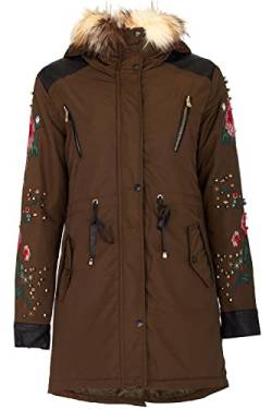 Cipo & Baxx Damen Outdoorjacke Freizeit Jacke Parka Lang Kunstfellkapuze Übergangsjacke Khaki L von Cipo & Baxx