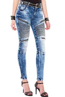 Cipo & Baxx Damen Skinny Jeans 5 Pocket Look High Rise Biker Denim Jeanshose mit Zippern Blau W29 L32 von Cipo & Baxx