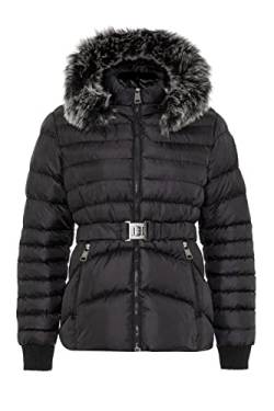 Cipo & Baxx Damen Steppjacke Fell Kapuze Gürtel Winter Jacke Outdoor WM132 Schwarz S von Cipo & Baxx