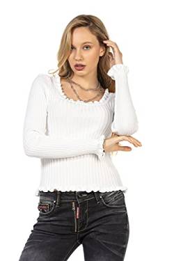 Cipo & Baxx Damen Strickpullover Pulli Rippenstrick Rundhals Klassisch Pullover WP206 Ecru M von Cipo & Baxx