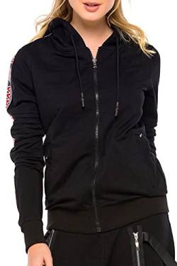 Cipo & Baxx Damen Sweatjacke Kapuzenpulli Jacke Sweater Freizeit Übergangsjacke mit Schriftzügen Schwarz M von Cipo & Baxx