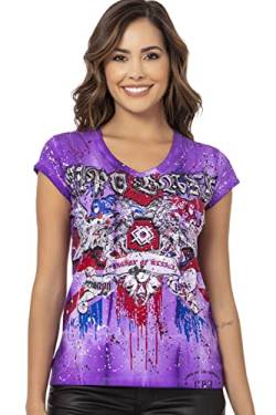 Cipo & Baxx Damen T-Shirt Baumwolle Kurzarm Graffiti Design Print V-Ausschnitt Shirt WT331 Violett S von Cipo & Baxx