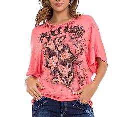 Cipo & Baxx Damen T-Shirt Rundhals Freizeit Shirt Kurzarm Baumwolle WT336 Salmon S von Cipo & Baxx