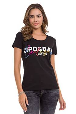 Cipo & Baxx Damen T-Shirt Stickerei Tops Shirt Kurzarm Baumwolle WT370 Schwarz M von Cipo & Baxx