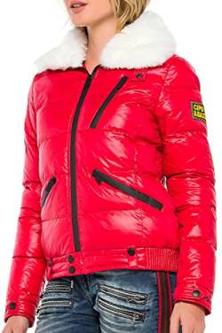 Cipo & Baxx Damen Winterjacke Steppjacke Kunstfellkragen Outdoorjacke Warm Design Rot M von Cipo & Baxx