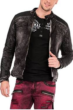 Cipo & Baxx Herren Bikerjacke Jeans-DenimJacke Freizeitjacke mit Edelstein und Kunstlederdetails Schwarz M von Cipo & Baxx