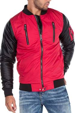 Cipo & Baxx Herren Bomberjacke Fliegerjacke Übergangsjacke mit Rockige Lederärmel Gr.M Rot von Cipo & Baxx