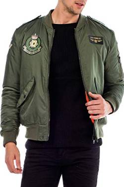 Cipo & Baxx Herren Bomberjacke Übergangsjacke Fliegerjacke Jacke im Military-Still mit Patches Gr.M Grün von Cipo & Baxx