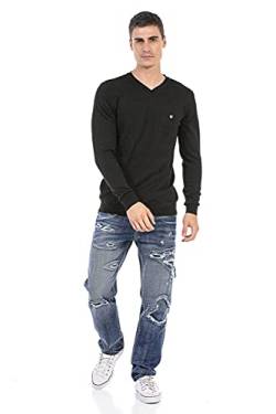 Cipo & Baxx Herren Feinstrickpullover Strick Sweater V-Ausschnitt Pullover CP242 Schwarz M von Cipo & Baxx