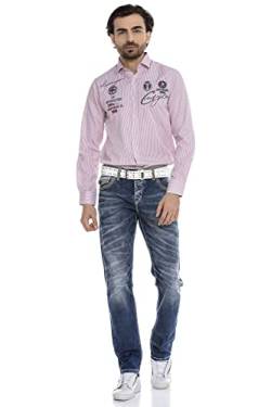 Cipo & Baxx Herren Hemd Langarm Freizeithemd Regular Fit Bestickt Pink Kent Kragen CH180 Pink L von Cipo & Baxx