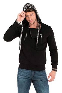 Cipo & Baxx Herren Hoodie Kapuzenpullover Sweatpulli Reißverschluss Pullover Langarmpullover mit Strasssteine Schwarz M von Cipo & Baxx