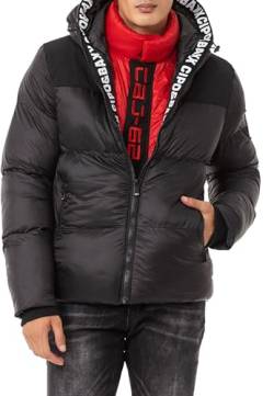 Cipo & Baxx Herren Jacke Steppjacke Winter Markenprint Kapuze Reißverschluss CM216 Schwarz XL von Cipo & Baxx