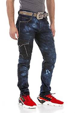 Cipo & Baxx Herren Jeans Hose Cargo Nieten Regular Fit Pants Denim Jeanshose Pants CD677 Blau W32 L34 von Cipo & Baxx