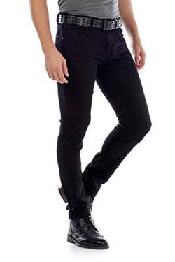 Cipo & Baxx Herren Jeans Hose Crinkle-Effekt Denim Slim Fit Schlicht Jeanshose Design Röhrenjeans W33 L34 Black von Cipo & Baxx