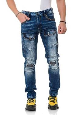 Cipo & Baxx Herren Jeans Hose Regular Fit Bikerhose Nieten Taschen Denim Freizeithose CD810 Blau W36 L32 von Cipo & Baxx