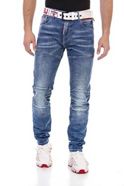 Cipo & Baxx Herren Jeans Hose Straight Fit Denim Jeanshose Reißverschluss Naht Pants CD698 Blau W40 L34 von Cipo & Baxx