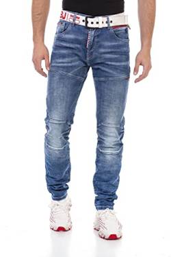 Cipo & Baxx Herren Jeans Hose Straight Fit Denim Jeanshose Reißverschluss Naht Pants CD698 Blau W42 L32 von Cipo & Baxx