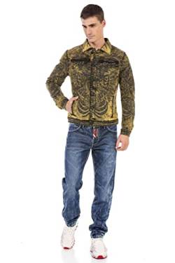 Cipo & Baxx Herren Jeans Jacke Denim Waschung Nieten Freizeitjacke CJ273 Gelb M von Cipo & Baxx