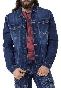 Cipo & Baxx Herren Jeans Jacke Übergangsjacke Baumwolle mit Taschen CJ289 Dunkelblau L von Cipo & Baxx