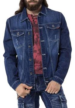 Cipo & Baxx Herren Jeans Jacke Übergangsjacke Baumwolle mit Taschen CJ289 Dunkelblau XL von Cipo & Baxx
