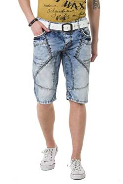 Cipo & Baxx Herren Jeans Shorts Kurze Hose Bermuda Capri Waschung Nahtdesign Denim Freizeitshorts CK270 Blau W32 von Cipo & Baxx