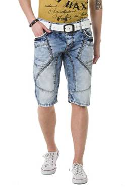 Cipo & Baxx Herren Jeans Shorts Kurze Hose Bermuda Capri Waschung Nahtdesign Denim Freizeitshorts CK270 Blau W36 von Cipo & Baxx