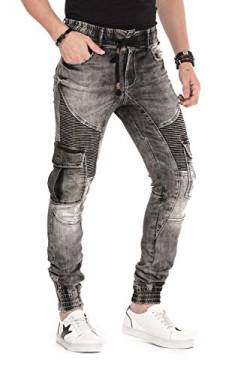 Cipo & Baxx Herren Jeans Sweat-Stil Jogpants Jeans Jogger Hose Slim Fit Cargo Denim Leg W32 L32 Black von Cipo & Baxx