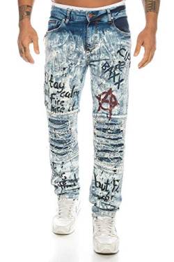Cipo & Baxx Herren Jeans mit aufwendigen Destroyed Stellen und Punk Graffiti Prints (W31/L34) von Cipo & Baxx