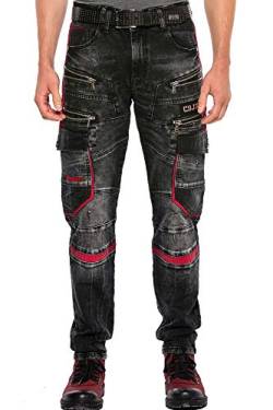 Cipo & Baxx Herren Jeanshose Design Cargohose Regular Fit Straght Biker Pants Used Jeans Hose Schwarz W32 L34 von Cipo & Baxx