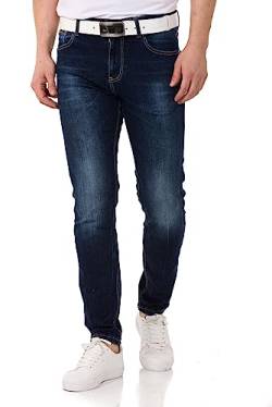 Cipo & Baxx Herren Jeanshose Slim Fit, Stretch Denim Pants im Basic-Look, 98,5% Baumwolle Jean Hose für Männer, Casual-Look Klamotten für Herren, CD820, Darkblue, W29 L32 von Cipo & Baxx