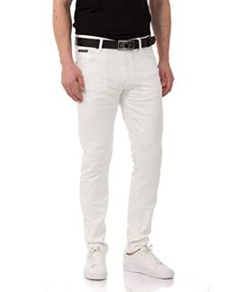 Cipo & Baxx Herren Jeanshose Slim Fit, Stretch Denim Pants im Basic-Look, 98,5% Baumwolle Jean Hose für Männer, Casual-Look Klamotten für Herren, CD820, White, W30 L34 von Cipo & Baxx