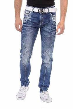 Cipo & Baxx Herren Jeanshose Straight Fit, Regular Denim Pants im Kontrastnaht, Hoher Baumwolle Jean Hose für Männer mit trendigen Ziernähten, Casual-Look Klamotten für Herren, CD695, Blau, W32 L32 von Cipo & Baxx