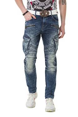 Cipo & Baxx Herren Jeanshose Straight Fit Cargotaschen Denim Jeans CD780 Blau W34 L34 von Cipo & Baxx