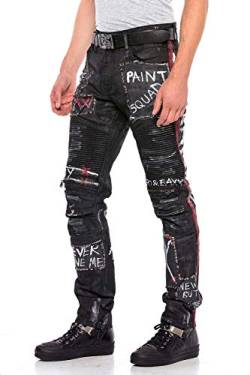 Cipo & Baxx Herren Jeanshose Straight Fit Denim Rockig Design Biker Hose Ripped Pants Jeans Regular Fit Jeans Hose Schwarz W33 L32 von Cipo & Baxx