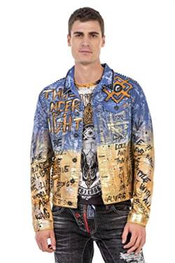 Cipo & Baxx Herren Jeansjacke Jacke Ausgefallen Nieten Graffiti Design Übergangsjacke Freizeit CJ265 Blau-Gold XL von Cipo & Baxx