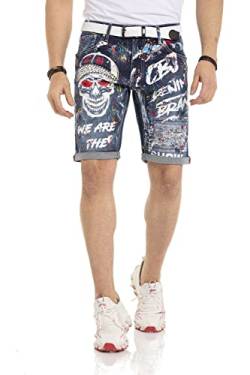 Cipo & Baxx Herren Kurze Hose Jeans Bermuda Shorts Denim Destroyed Nieten CK255 Blau W29 von Cipo & Baxx