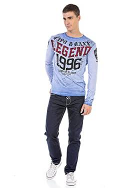 Cipo & Baxx Herren Langarmshirt Longsleeve Batikwaschung Frontprint Sweater CL486 Blau XXL von Cipo & Baxx
