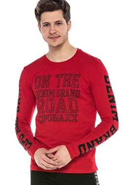 Cipo & Baxx Herren Langarmshirt Longsleeve Pullover Sweatshirt Sweater mit Strasssteine Rot XXL von Cipo & Baxx