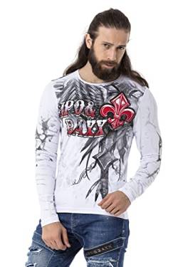 Cipo & Baxx Herren Langarmshirt Print Longsleeve Rundhals Sweater CL522 Weiß L von Cipo & Baxx