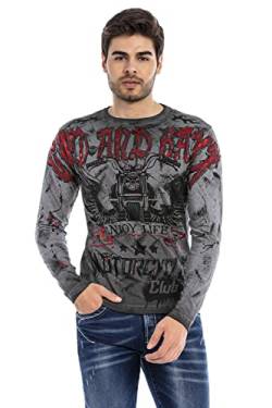 Cipo & Baxx Herren Langarmshirt Print Longsleeve Sweater Sweatshirt Rundhals CL455 Anthracite M von Cipo & Baxx