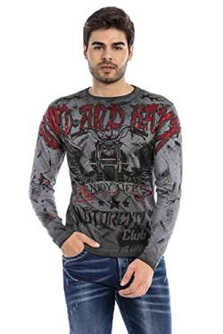 Cipo & Baxx Herren Langarmshirt Print Longsleeve Sweater Sweatshirt Rundhals CL455 Anthracite S von Cipo & Baxx