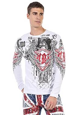 Cipo & Baxx Herren Langarmshirt Sweater Longsleeve Print Sweatshirt Rundhals CL477 Weiß XL von Cipo & Baxx