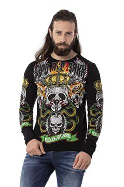 Cipo & Baxx Herren Langarmshirt Totenkopf Print Longsleeve Rundhals Sweater CL514 Schwarz L von Cipo & Baxx