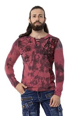 Cipo & Baxx Herren Langarmshit Sweatshirt Sweater Longsleeve Print Batik CL524 Burgundy M von Cipo & Baxx