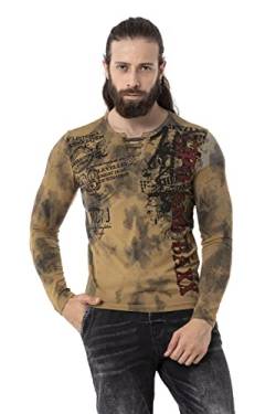 Cipo & Baxx Herren Langarmshit Sweatshirt Sweater Longsleeve Print Batik CL524 Mustard M von Cipo & Baxx